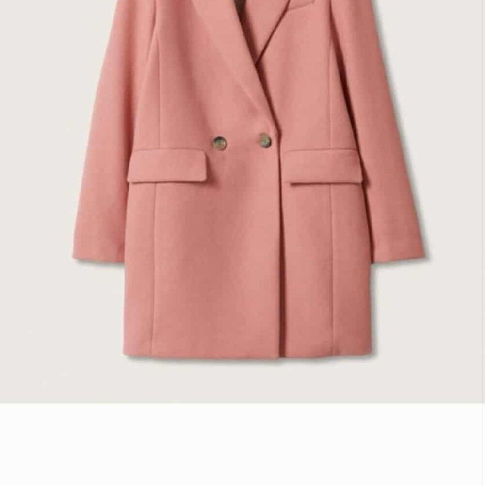 MANGO Women’s M Dusty Rose Wool Blend Tailored Longline Coat Pink